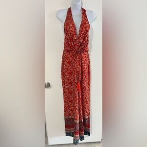 HOT MIAMI STYLES Halter Wide Leg Pant Jumpsuit S